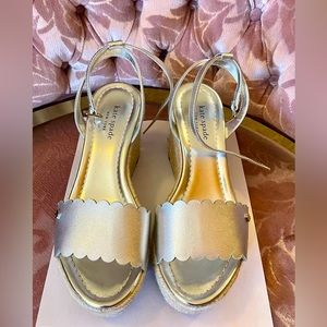 Kate Spade scalloped-edged espadrille wedges. In worn-to-an-event condition.